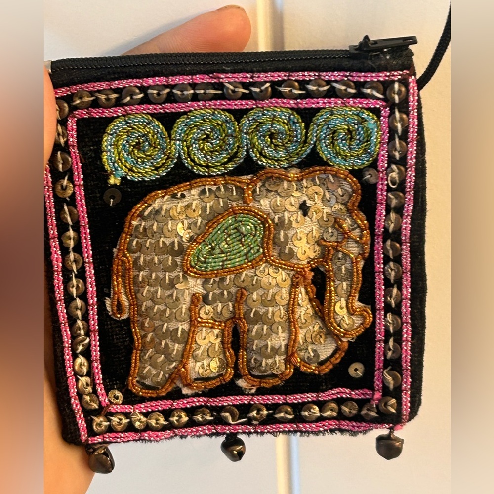 Elephant Embroidered Lanyard Crossbody Pouch